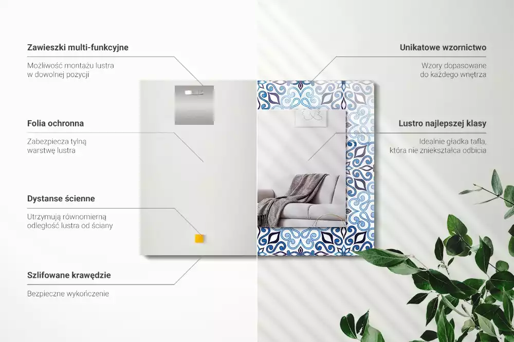 Oglindă imprimată Model ornamental albastru