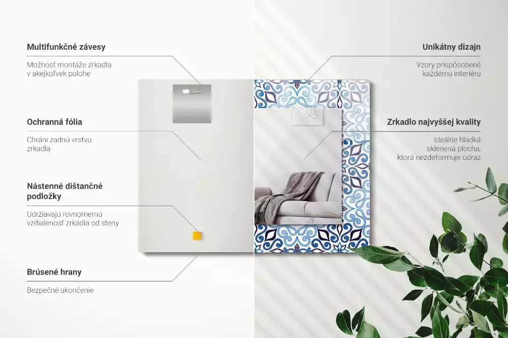 Oglindă imprimată Model ornamental albastru