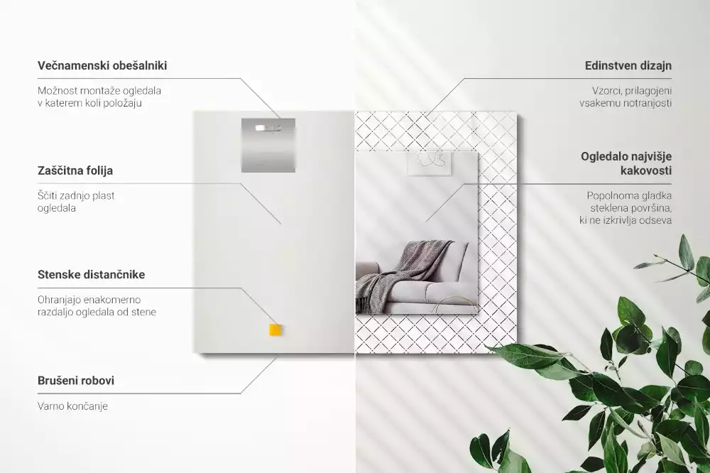 Decorațiuni perete cu oglindă Carouri model linii