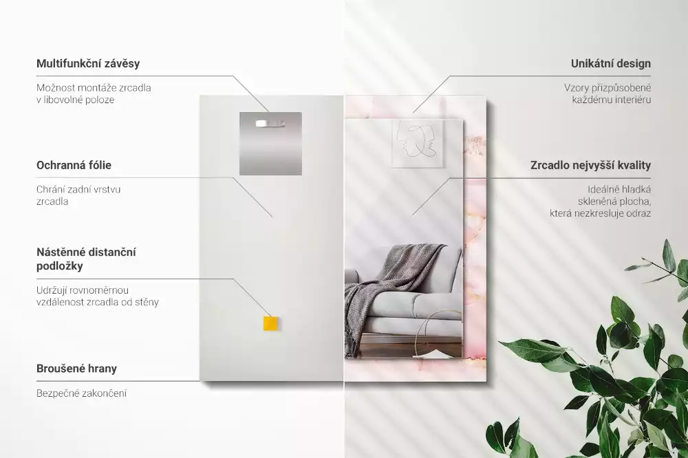 Decorațiuni perete cu oglindă Model marmură roz