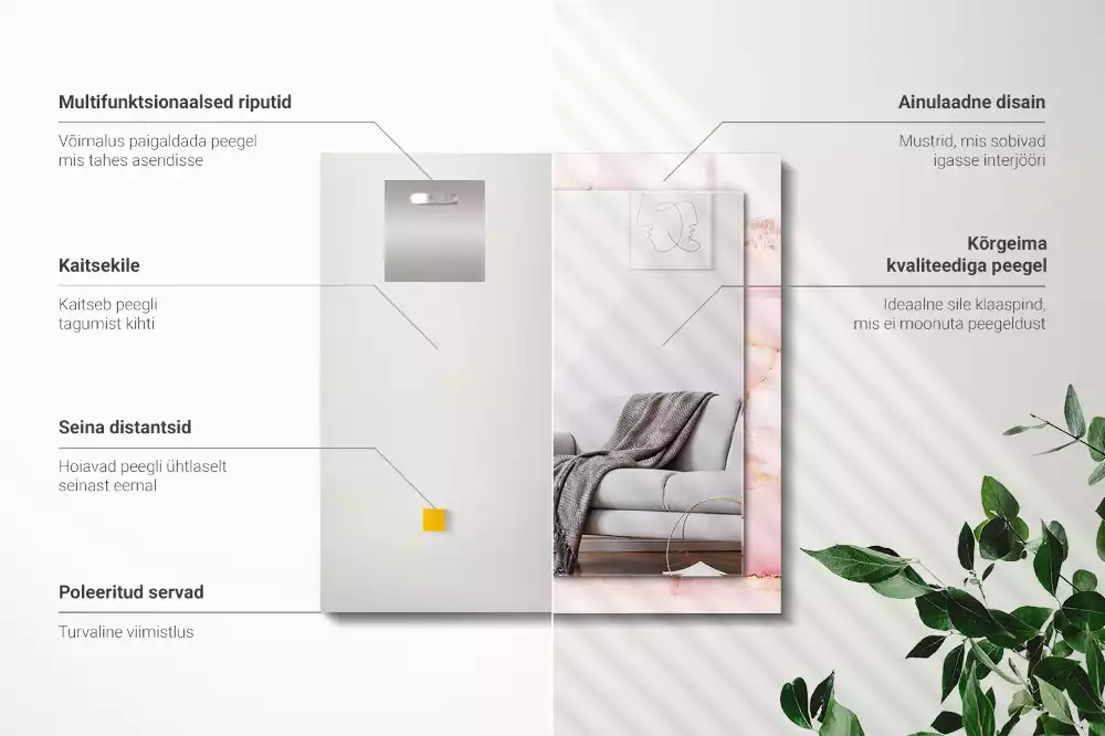 Decorațiuni perete cu oglindă Model marmură roz