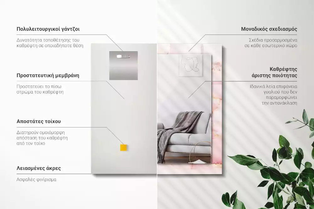 Decorațiuni perete cu oglindă Model marmură roz