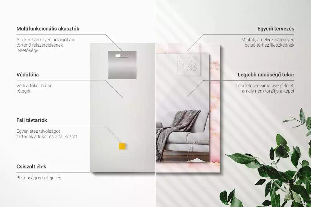 Decorațiuni perete cu oglindă Model marmură roz