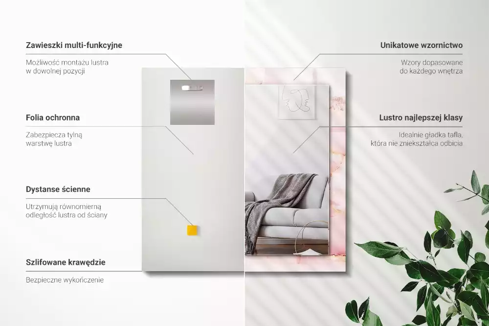 Decorațiuni perete cu oglindă Model marmură roz