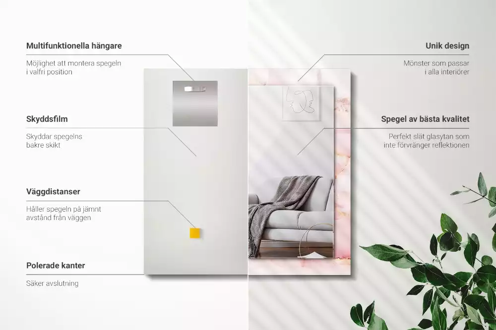 Decorațiuni perete cu oglindă Model marmură roz