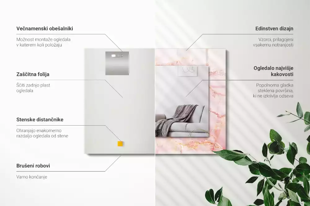 Decorațiuni perete cu oglindă Model marmură roz