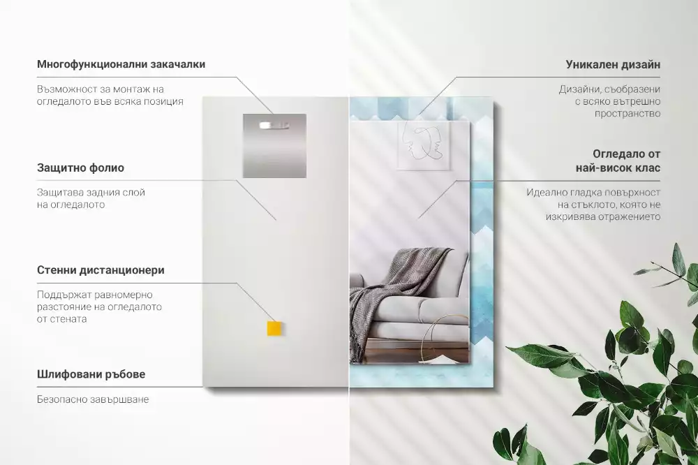 Decorațiuni perete cu oglindă Model zigzag cu gradient