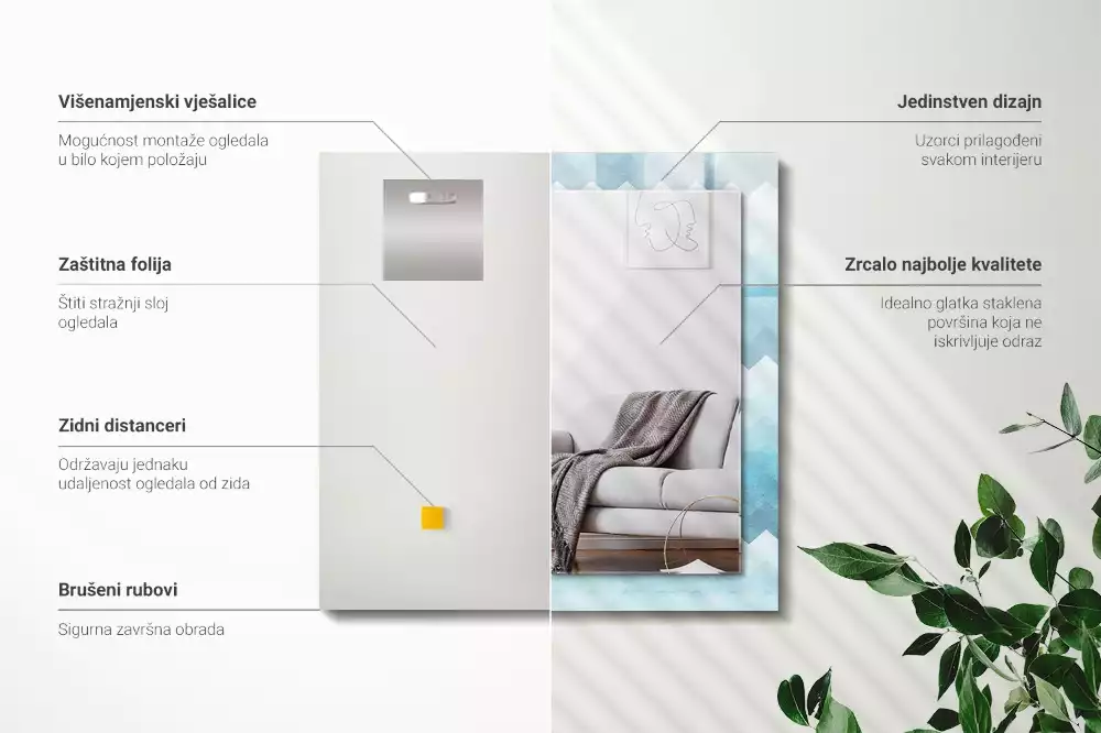 Decorațiuni perete cu oglindă Model zigzag cu gradient