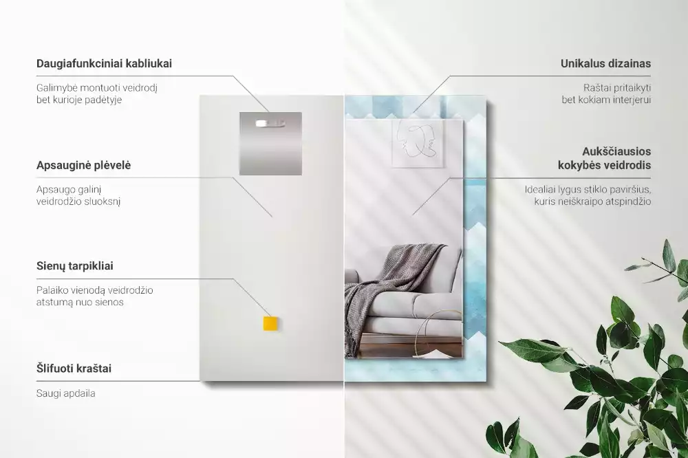 Decorațiuni perete cu oglindă Model zigzag cu gradient