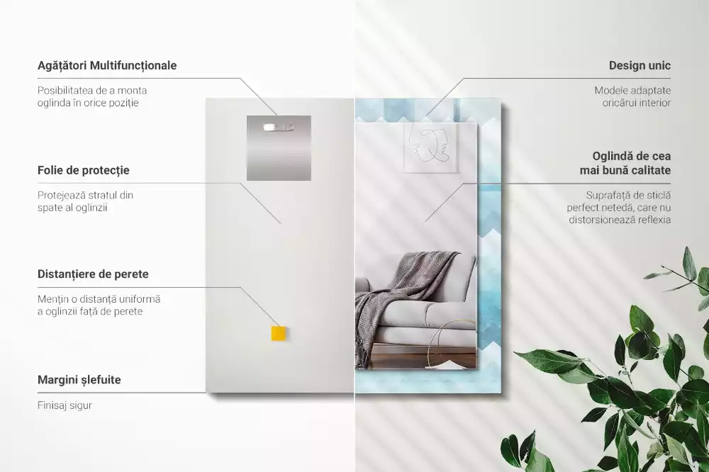 Decorațiuni perete cu oglindă Model zigzag cu gradient