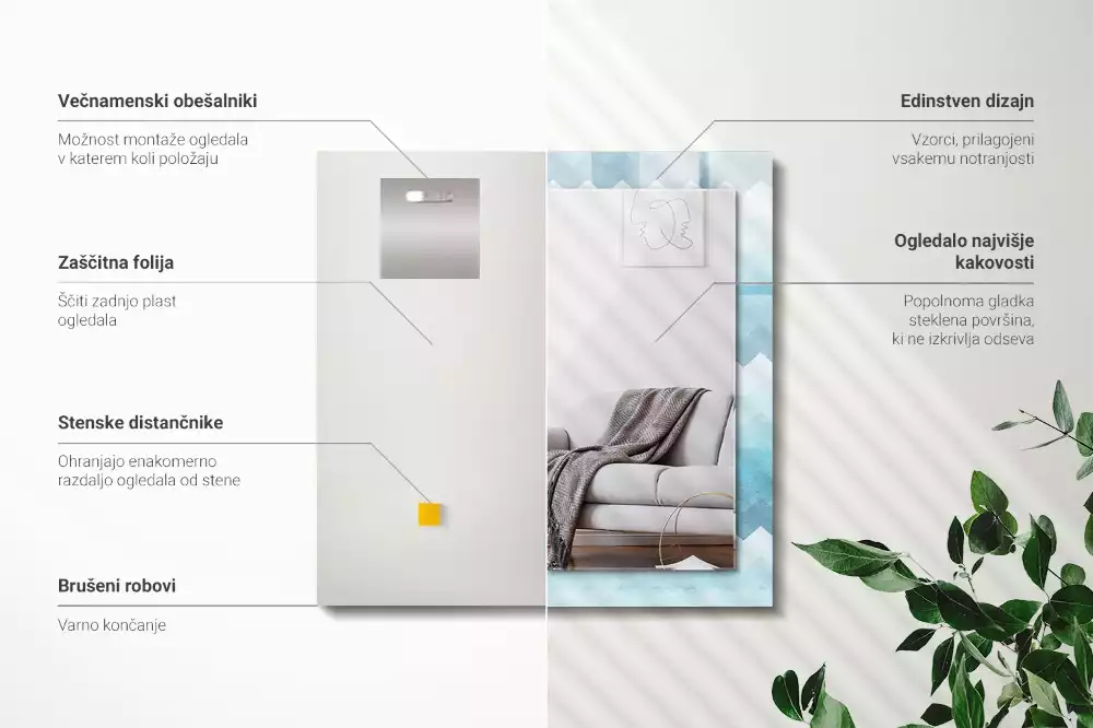 Decorațiuni perete cu oglindă Model zigzag cu gradient