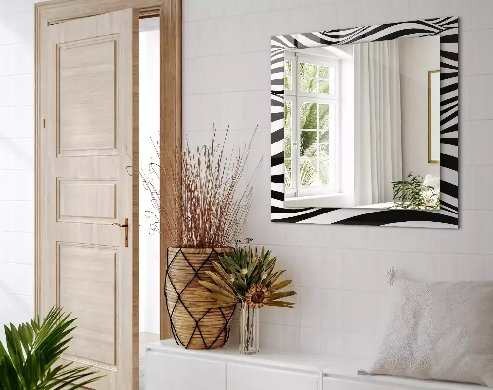 Oglindă imprimată Valuri alb-negru