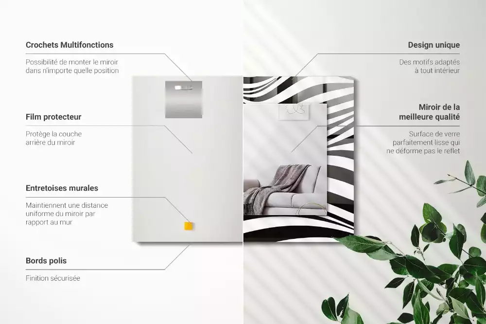 Oglindă imprimată Valuri alb-negru