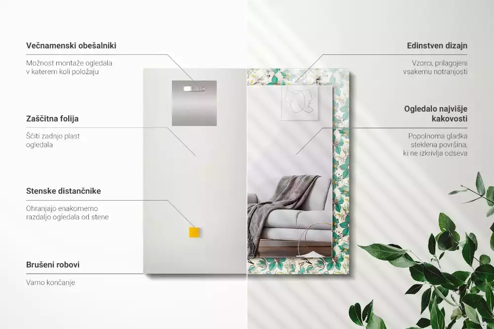 Decorațiuni de perete cu oglinzi Păsări și flori