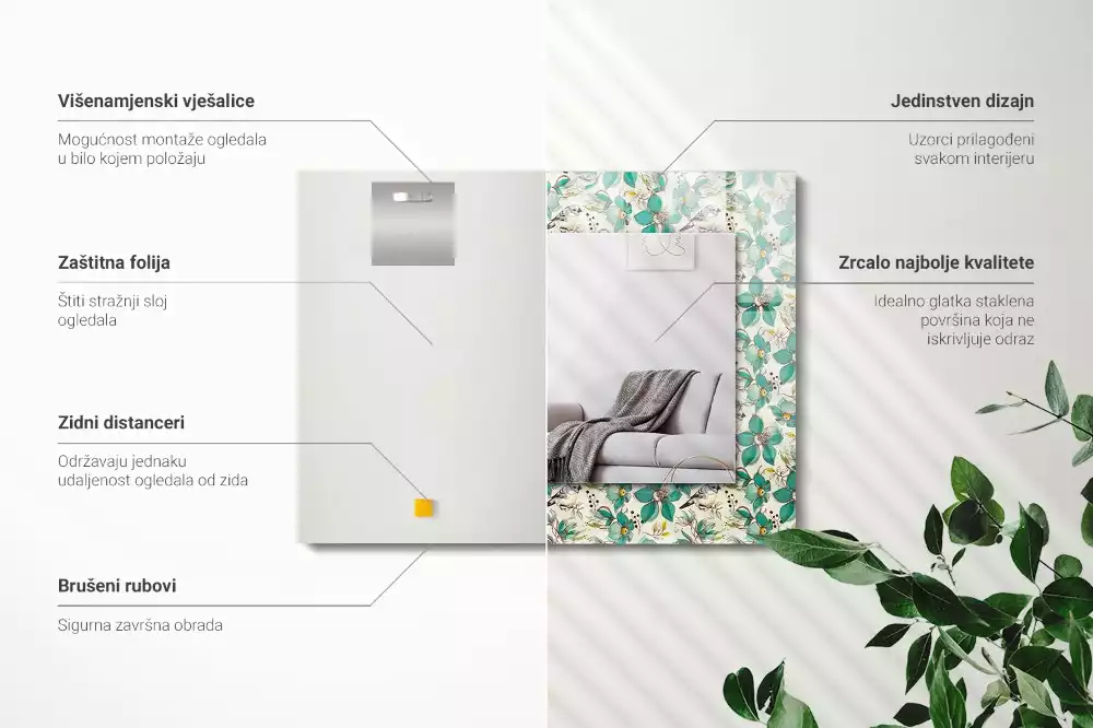 Decorațiuni de perete cu oglinzi Păsări și flori