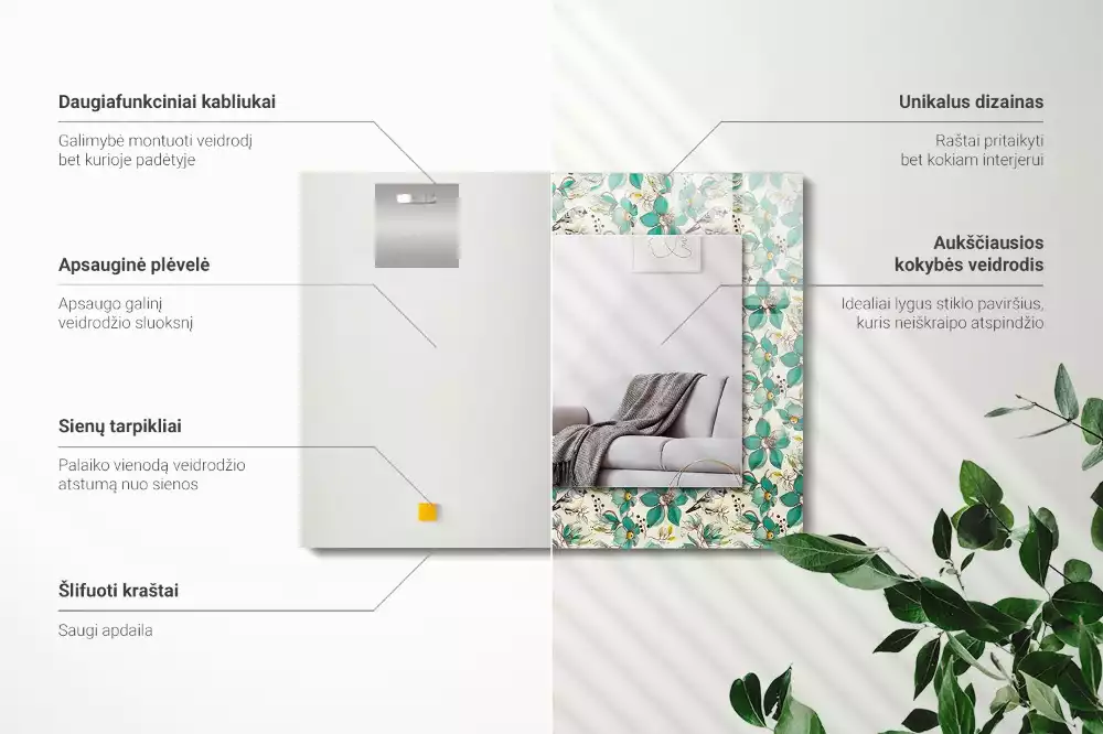 Decorațiuni de perete cu oglinzi Păsări și flori