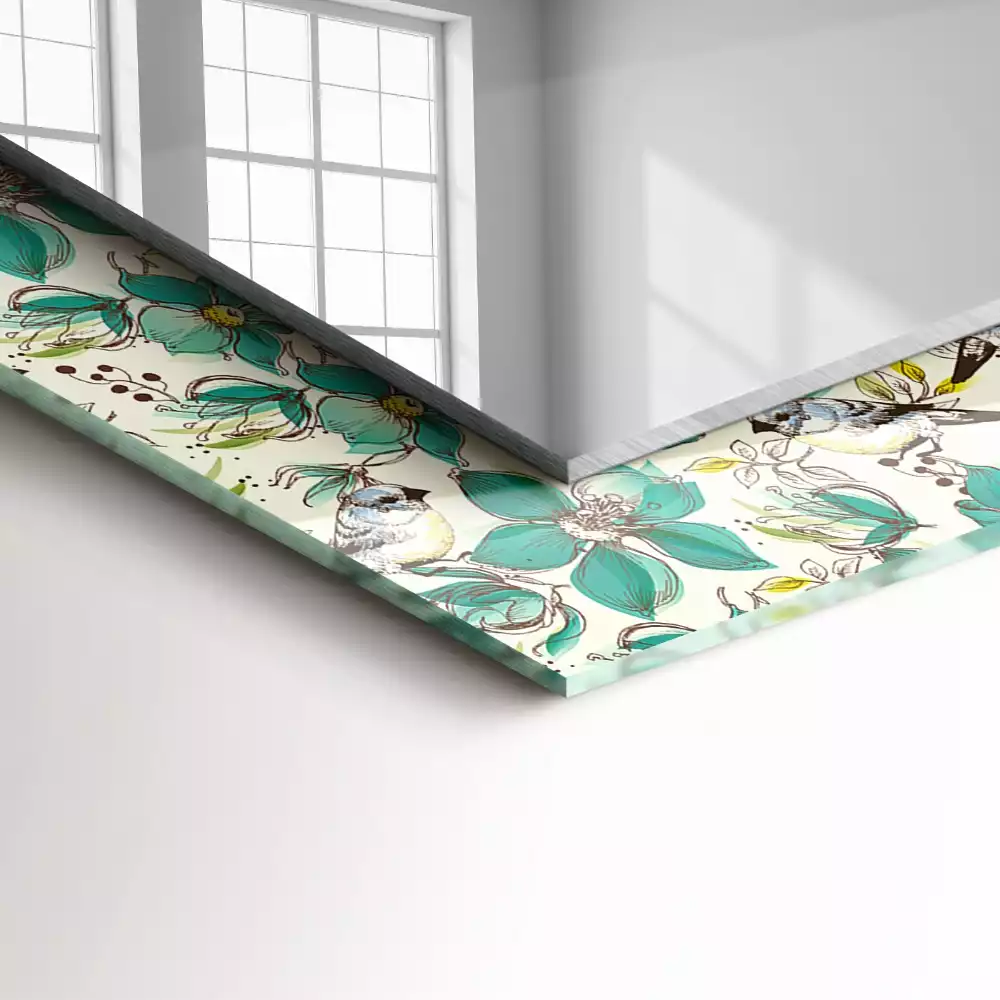 Decorațiuni de perete cu oglinzi Păsări și flori