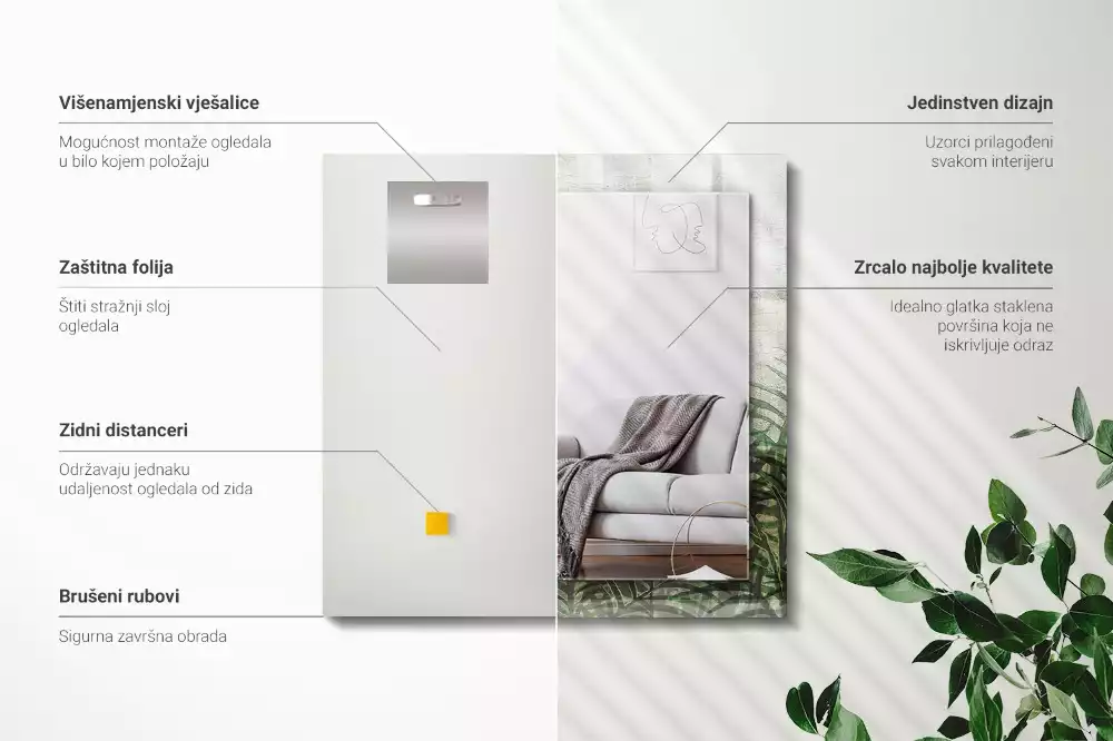 Decorațiuni de perete cu oglinzi Frunze verzi de ferigă