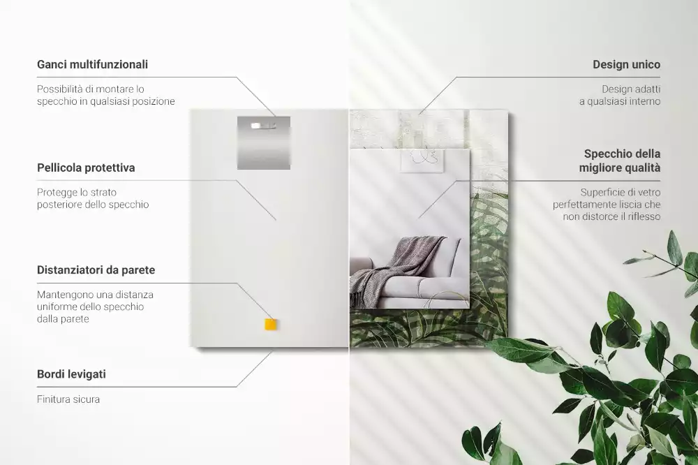 Decorațiuni de perete cu oglinzi Frunze verzi de ferigă