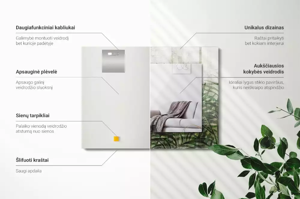 Decorațiuni de perete cu oglinzi Frunze verzi de ferigă