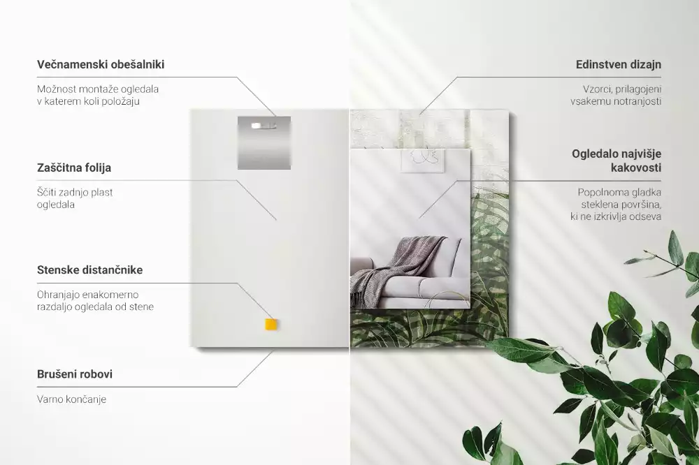 Decorațiuni de perete cu oglinzi Frunze verzi de ferigă