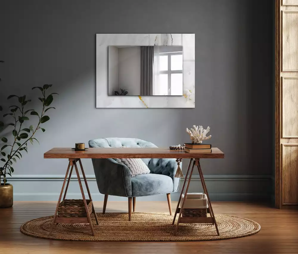 Oglindă imprimată Model marmură albă