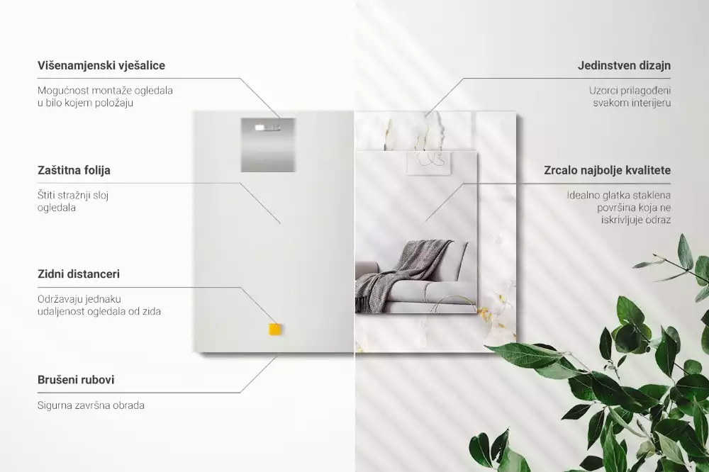 Oglindă imprimată Model marmură albă