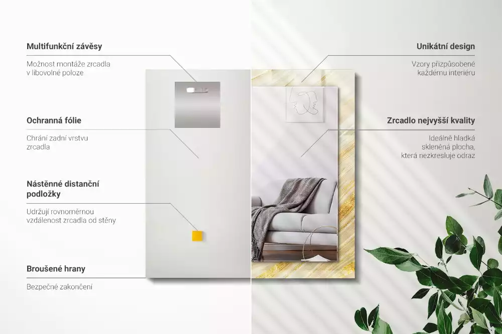 Oglindă imprimată Linii galbene abstracte