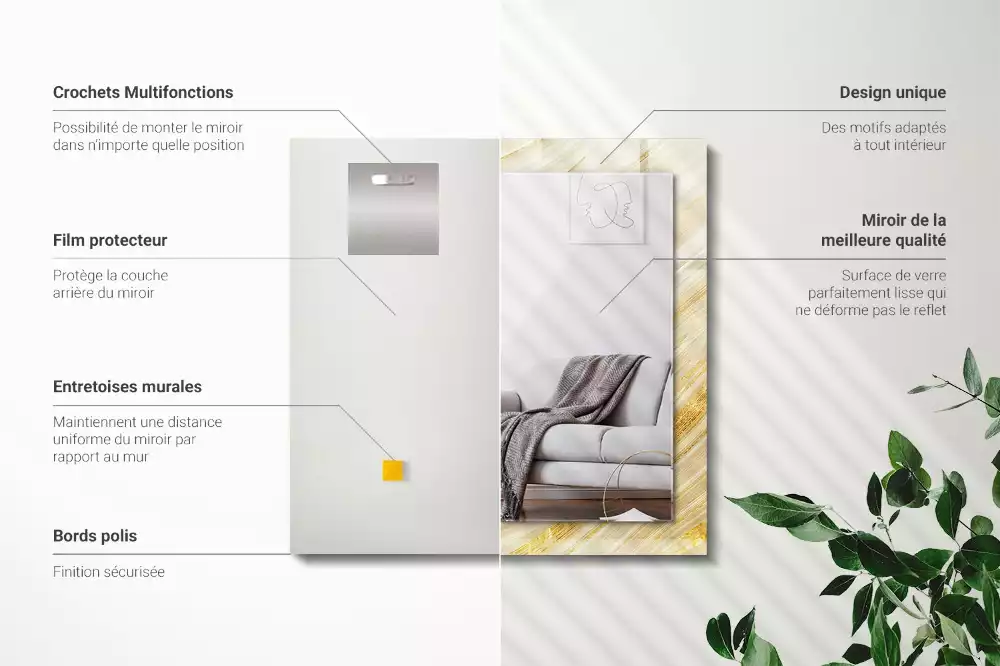 Oglindă imprimată Linii galbene abstracte