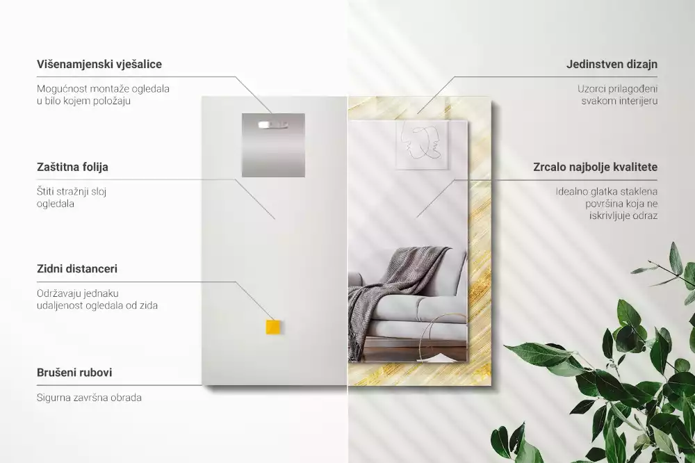 Oglindă imprimată Linii galbene abstracte