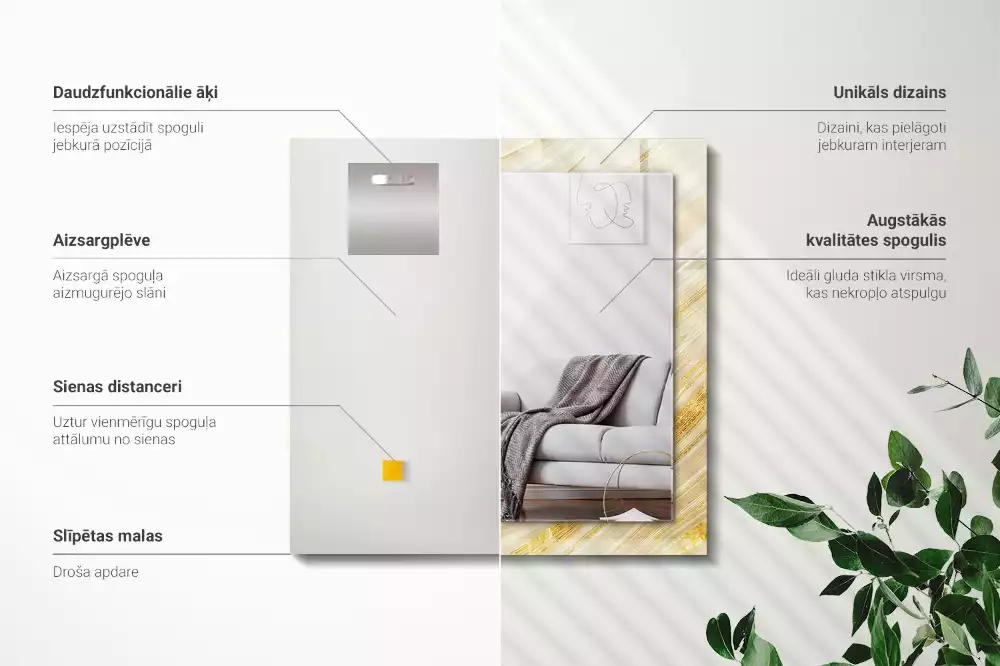 Oglindă imprimată Linii galbene abstracte