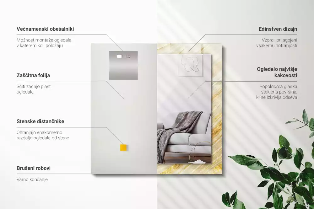 Oglindă imprimată Linii galbene abstracte