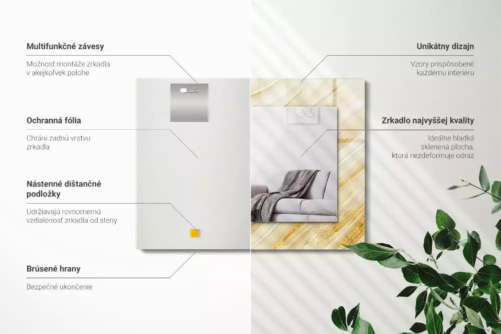 Oglindă imprimată Linii galbene abstracte