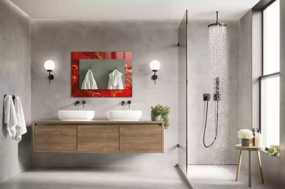 Decorațiuni perete cu oglindă Vopsea roșie abstractă