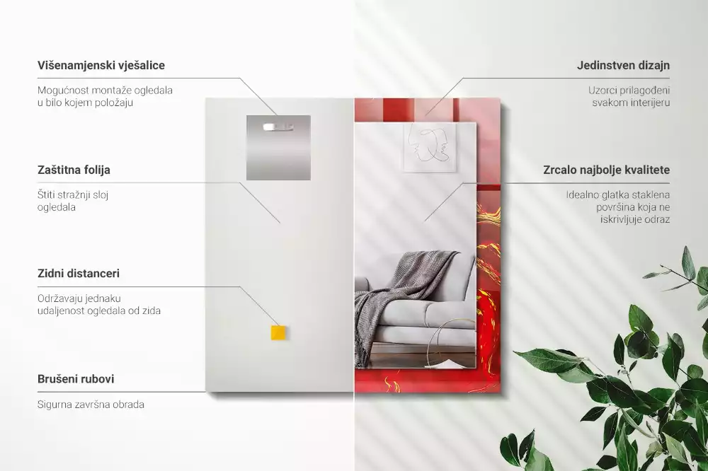 Decorațiuni perete cu oglindă Vopsea roșie abstractă