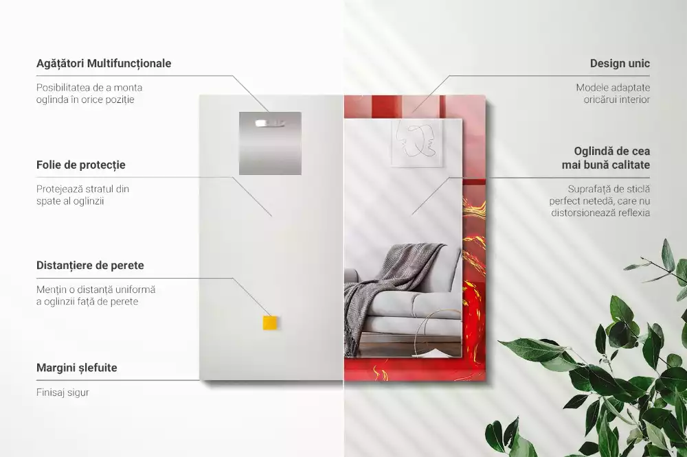 Decorațiuni perete cu oglindă Vopsea roșie abstractă