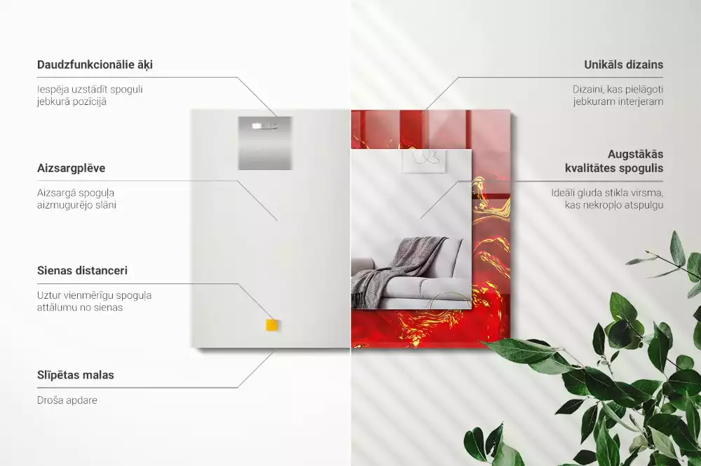 Decorațiuni perete cu oglindă Vopsea roșie abstractă