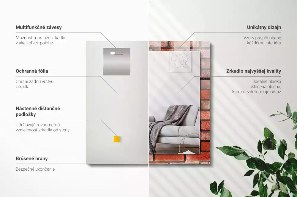 Decorațiuni perete cu oglindă Perete din cărămidă roșie