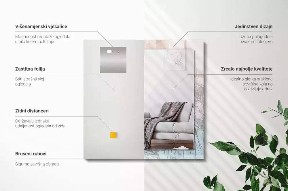 Decorațiuni de perete cu oglinzi Plante pastelate