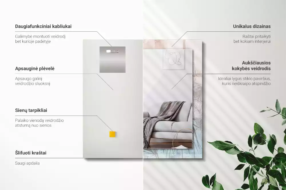 Decorațiuni de perete cu oglinzi Plante pastelate