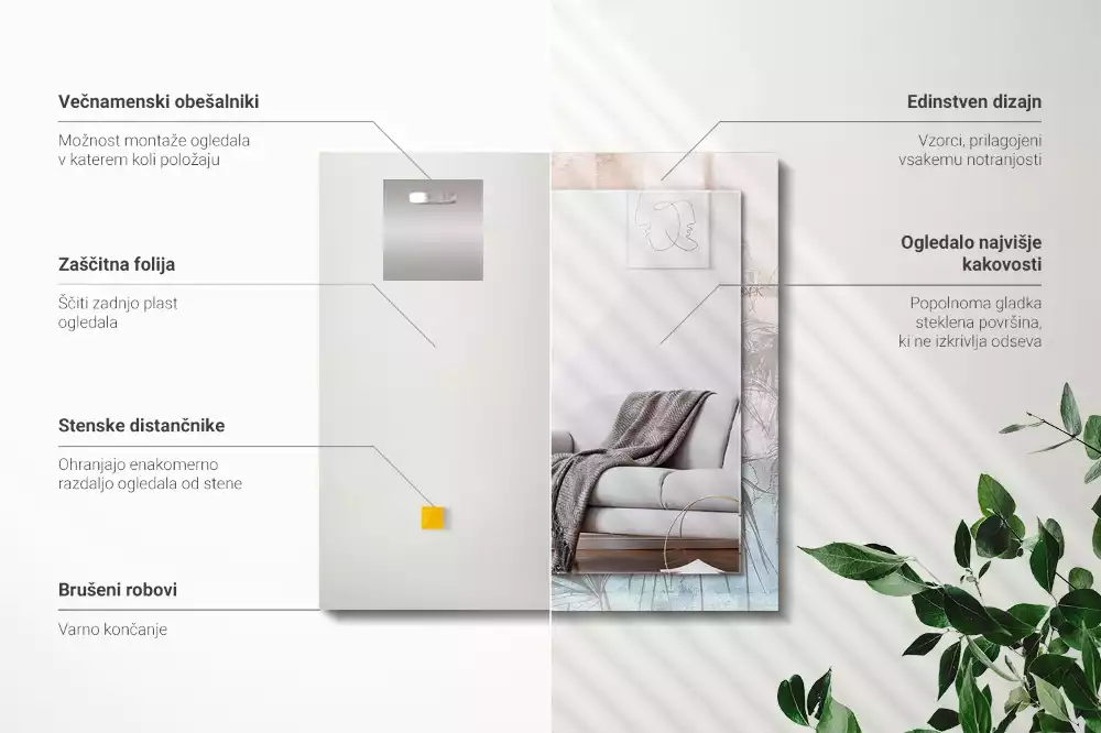 Decorațiuni de perete cu oglinzi Plante pastelate