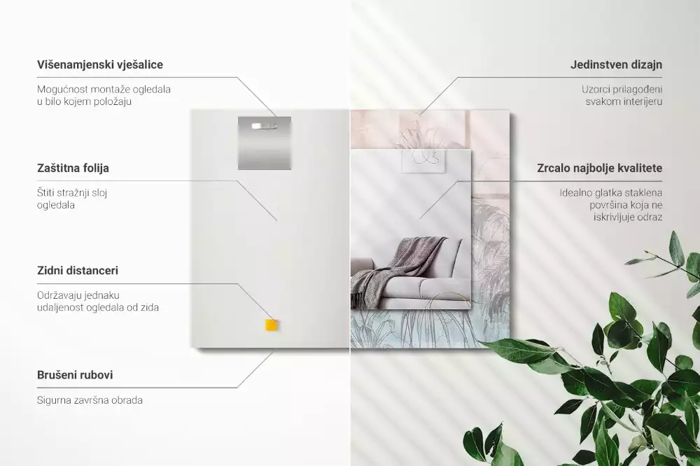 Decorațiuni de perete cu oglinzi Plante pastelate