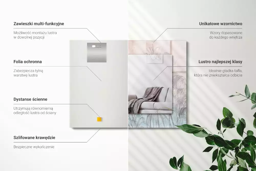 Decorațiuni de perete cu oglinzi Plante pastelate