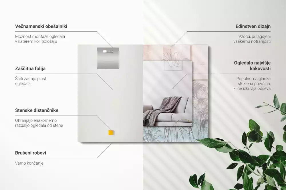 Decorațiuni de perete cu oglinzi Plante pastelate