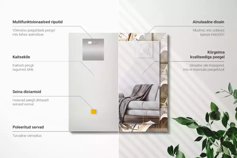 Decorațiuni perete cu oglindă Model tropical frunze