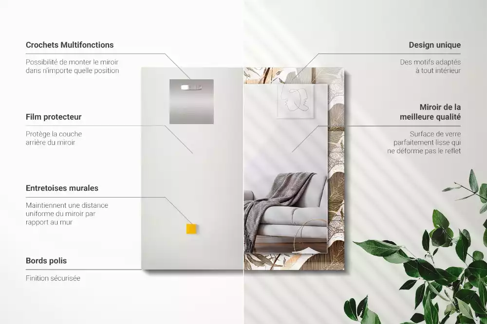 Decorațiuni perete cu oglindă Model tropical frunze