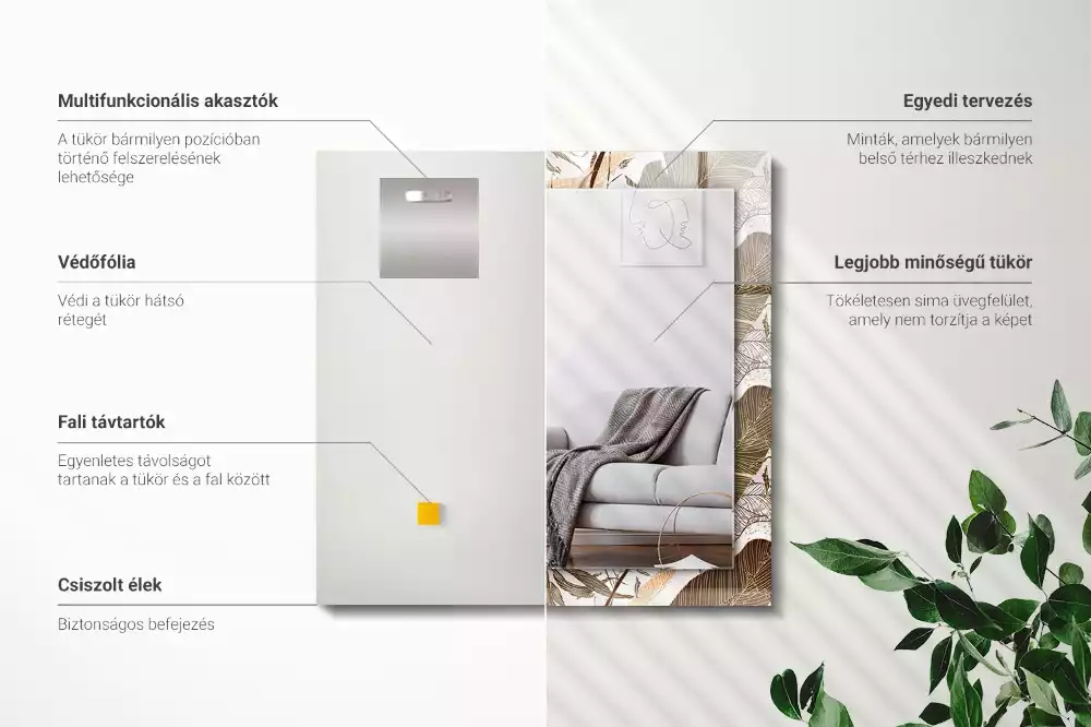 Decorațiuni perete cu oglindă Model tropical frunze