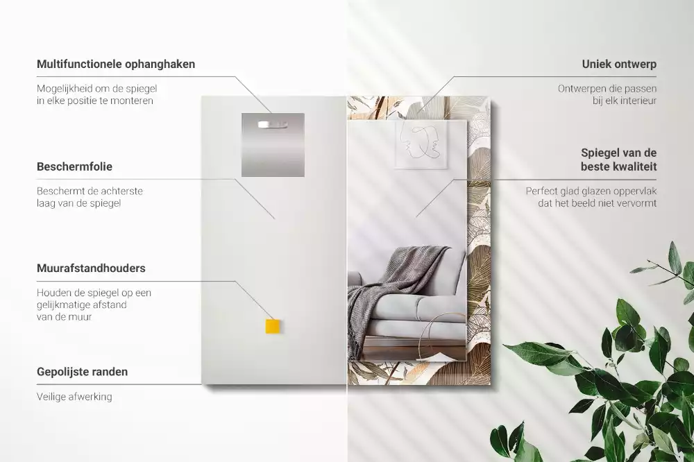 Decorațiuni perete cu oglindă Model tropical frunze