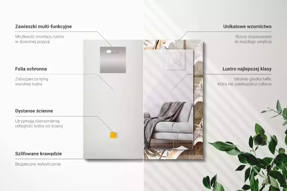 Decorațiuni perete cu oglindă Model tropical frunze