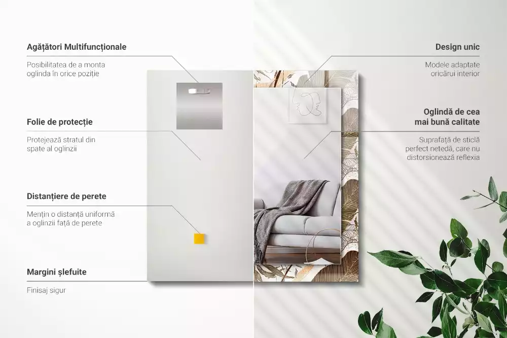 Decorațiuni perete cu oglindă Model tropical frunze